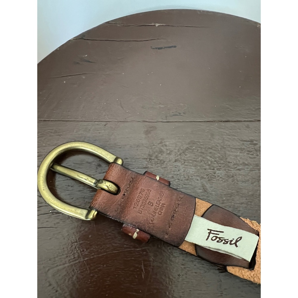 Vintage Fossil Womens Small Brown Patchwork Leather Belt Brass Buckle S